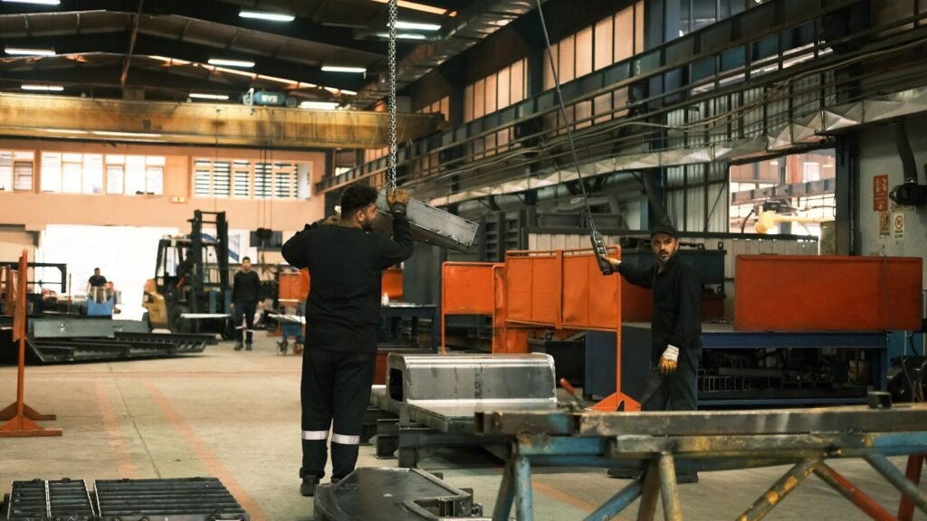 A factory filled with lots of machines and workers
